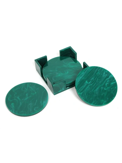 Shop Edie Parker 4-piece Acrylic Coaster Set In Malachite