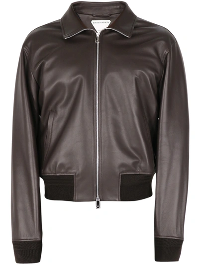 Shop Bottega Veneta Leather Bomber Jacket In Brown