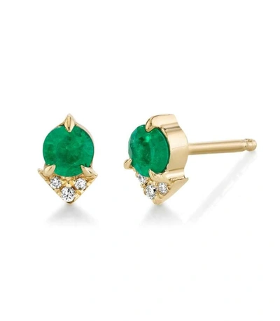 Shop Lizzie Mandler Emerald And Diamond Spike Single Stud In Ylwgold