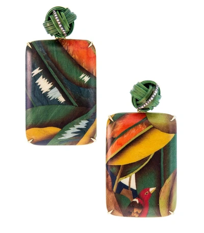 Shop Silvia Furmanovich Bird Of Paradise Marquetry  Earrings In Ylwgold