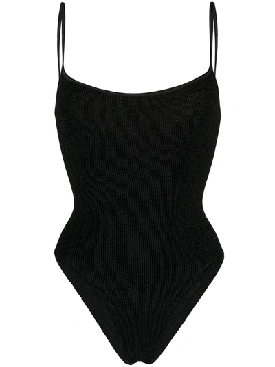 Shop Hunza G Pamela Crinkle-effect Swimsuit In Black