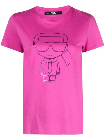 Shop Karl Lagerfeld Ikonik Karl Outline T-shirt In Pink