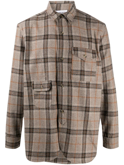 Shop Han Kjobenhavn Plaid Shirt With Patch Pockets In Brown