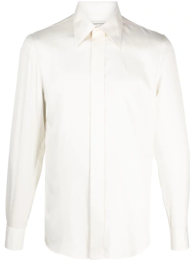 Shop Alexander Mcqueen Pointed-collar Silk Shirt In White