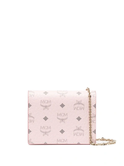 Shop Mcm Visetos Chain Strap Wallet In Pink