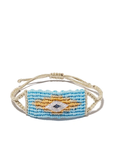 Shop Diane Kordas Evil Eye Diamond Woven Bead Bracelet In Silver