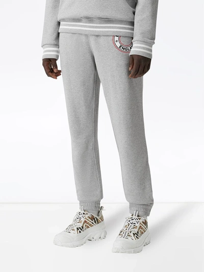 Shop Burberry Logo-embroidered Appliqué Track Pants In Grey