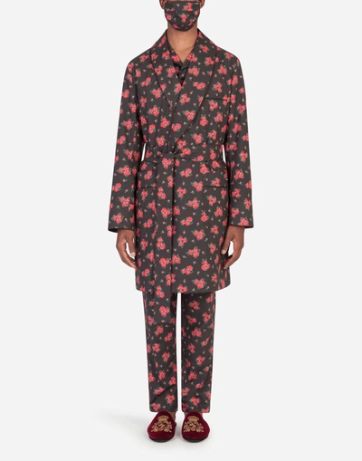 Shop Dolce & Gabbana Miniature Rose-print Robe With Matching Face Mask In Floral Print