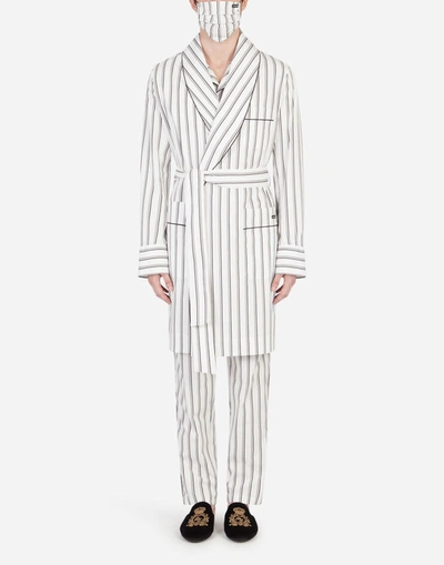 Shop Dolce & Gabbana Double-stripe Robe With Matching Face Mask In White