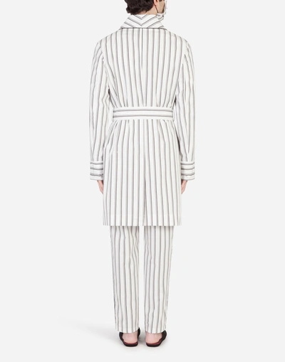 Shop Dolce & Gabbana Double-stripe Robe With Matching Face Mask In White