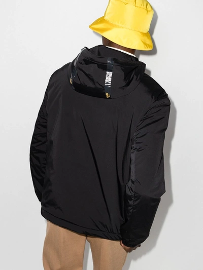 Shop Fendi Black Logo Tape Hooded Jacket