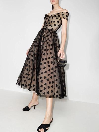 Shop Anouki Neutrals Brigitte Off-the-shoulder Heart Print Dress