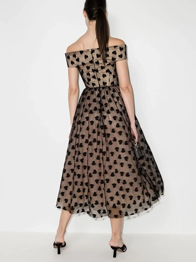 Shop Anouki Neutrals Brigitte Off-the-shoulder Heart Print Dress