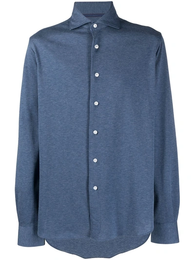 Shop Orian Spread Collar Piqué Shirt In Blue