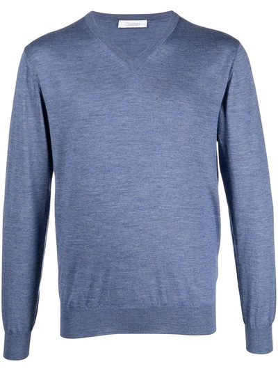 Shop Cruciani V-neck Fine-knit Jumper In Blue