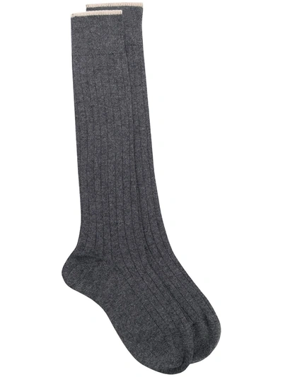Shop Brunello Cucinelli Top Striped Socks In Grey