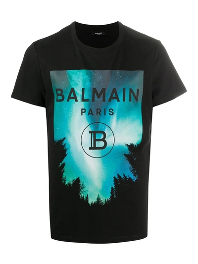 Shop Balmain Black Cotton T-shirt In Multicolor