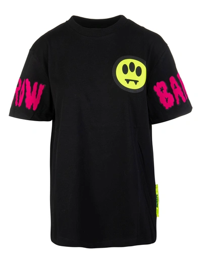 Shop Barrow Black Unisex T-shirt With Logo And Prints In Nero