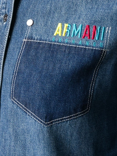 Shop Armani Exchange Denim Long-sleeve Shirt In Blue