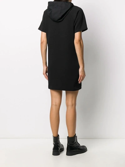 Shop Armani Exchange Embroidered-logo Hooded Dress In Black