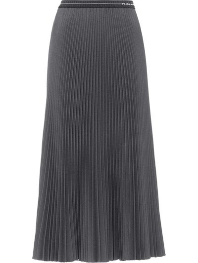 Shop Prada Logo-detail Pleated Skirt In Grey