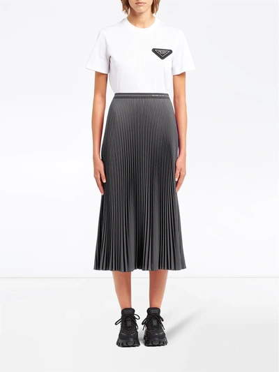 Shop Prada Logo-detail Pleated Skirt In Grey