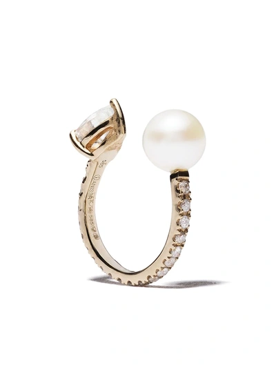 Shop Anissa Kermiche 14kt Yellow Gold Rare Pearl, Sapphire And Pavé Diamond Ear Cuff