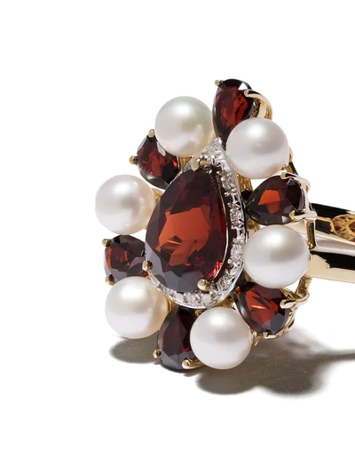 Shop Anissa Kermiche 14kt Yellow Gold Woman In Red Garnet, Pearl And Diamond Ring