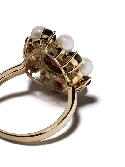 Shop Anissa Kermiche 14kt Yellow Gold Woman In Red Garnet, Pearl And Diamond Ring