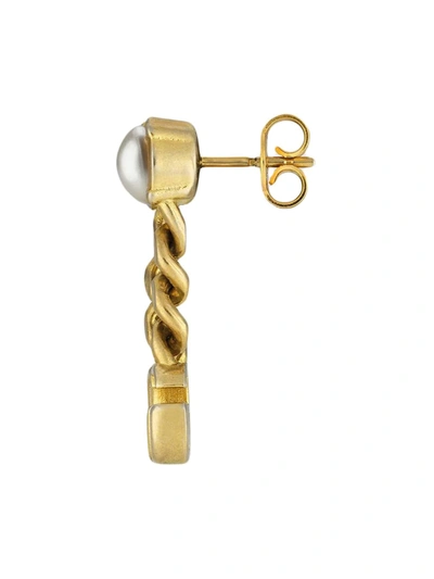 Shop Gucci Pearl Double G Earrings In Gold