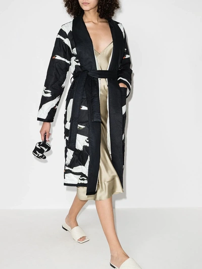 Shop Desmond & Dempsey Cygnus Swan Print Padded Robe In Black