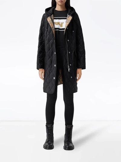 Shop Burberry Roxby Diamond-quilted Mid-length Coat In Black
