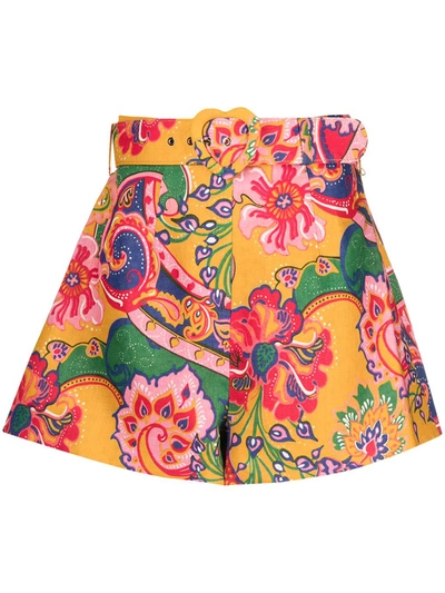 Shop Zimmermann The Lovestruck Paisley-print Shorts In Yellow ,pink