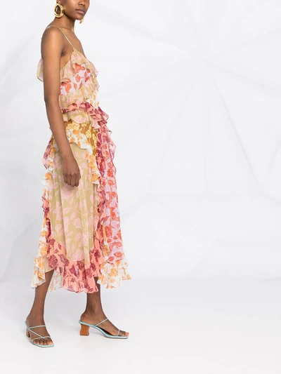 Shop Zimmermann Ruffled Floral-print Dress In Pink