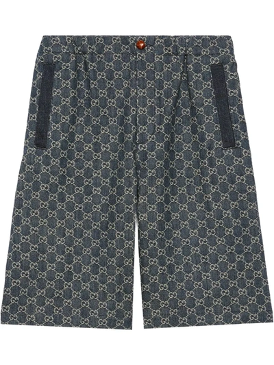 Shop Gucci Eco-washed Gg Denim Shorts In Blue