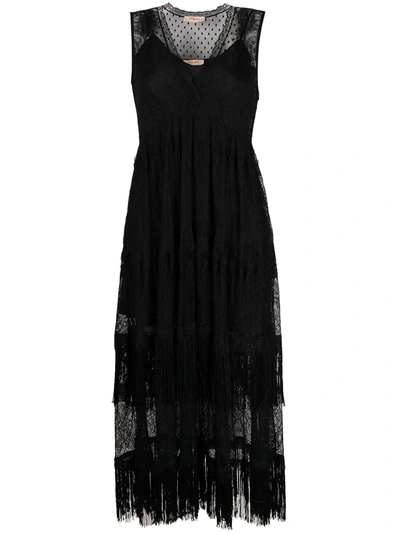 Shop Twinset Lace-panelled Mid-length Dress In Black