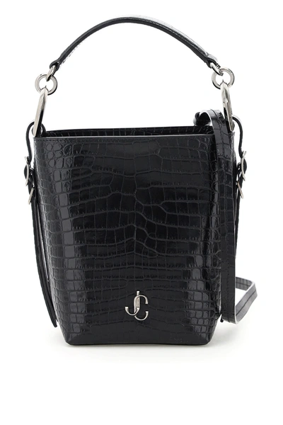 Shop Jimmy Choo Varenne Small Monogram Bucket Bag In Black (black)