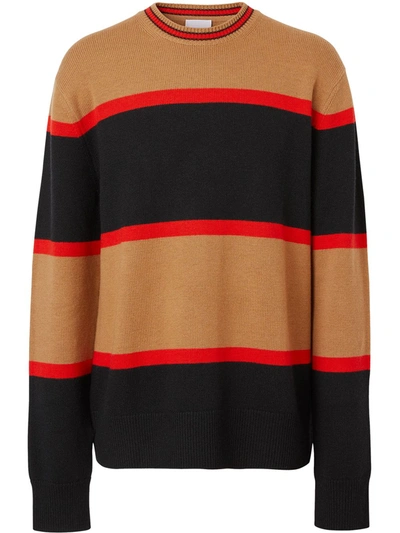 Shop Burberry Fine-knit Stripe-pattern Jumper In Black