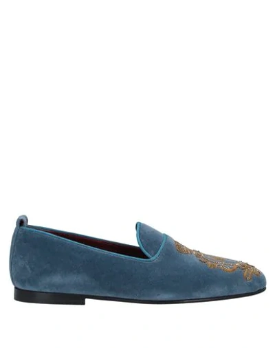 Shop Dolce & Gabbana Man Loafers Pastel Blue Size 6.5 Textile Fibers