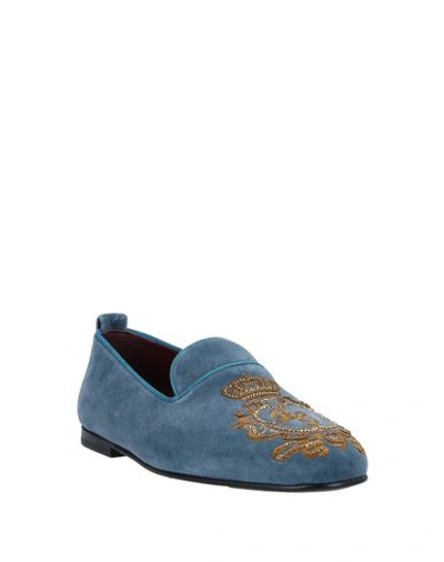 Shop Dolce & Gabbana Man Loafers Pastel Blue Size 6.5 Textile Fibers