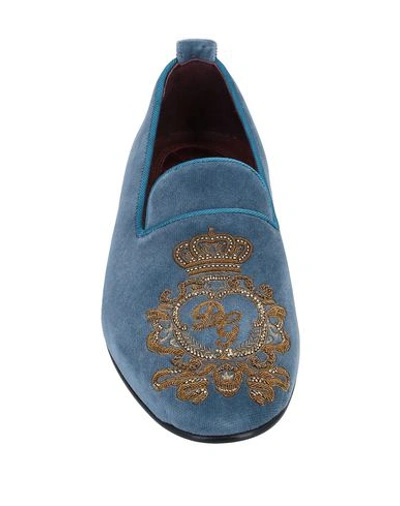 Shop Dolce & Gabbana Man Loafers Pastel Blue Size 6.5 Textile Fibers