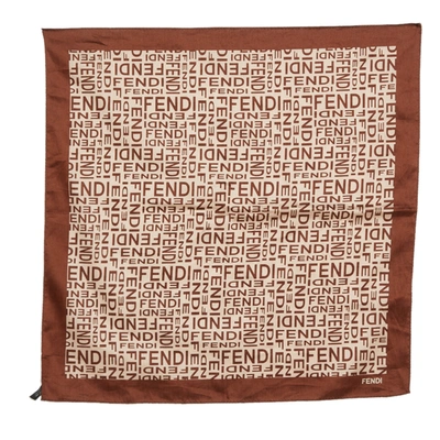 Pre-owned Fendi Tobacco Brown Logo Print Cotton Scarf