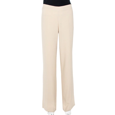Pre-owned Prada Beige Silk Blend Flared Crepe Trousers L