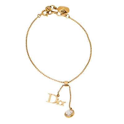 Pre-owned Dior Crystal Gold Tone Charm Bracelet