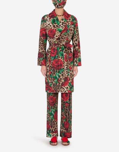 Shop Dolce & Gabbana Rose-print Robe With Matching Face Mask