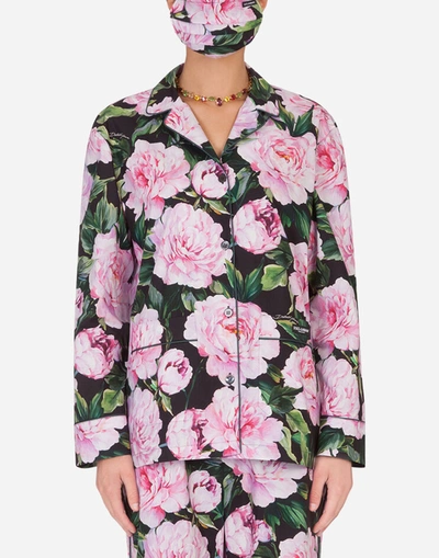 Shop Dolce & Gabbana Peony-print Pajama Set With Matching Face Mask