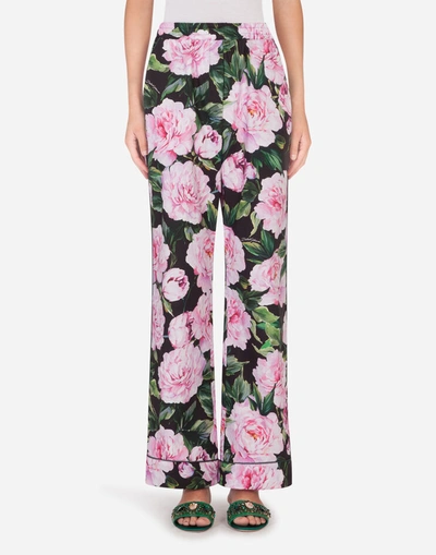 Shop Dolce & Gabbana Peony-print Pajama Set With Matching Face Mask