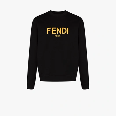 Shop Fendi Black Logo Print Cotton Sweatshirt