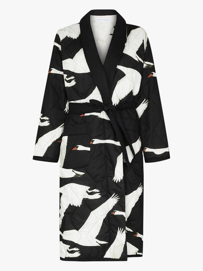 Shop Desmond & Dempsey Cygnus Swan Print Robe And Eye Mask Set In Black