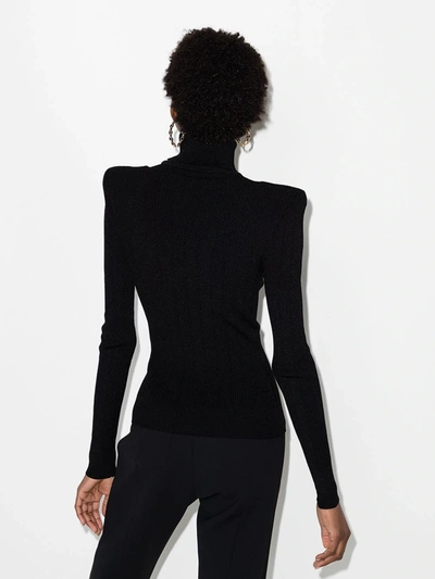 Shop Balmain Ribbed Knit Turtleneck Sweater - Women's - Polyester/viscose In Black